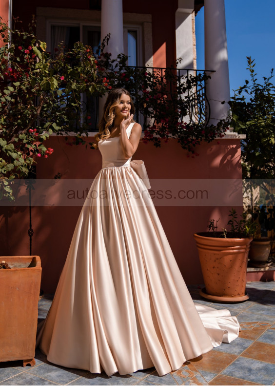 Dusty Pink Satin Wedding Dress With Big Bow